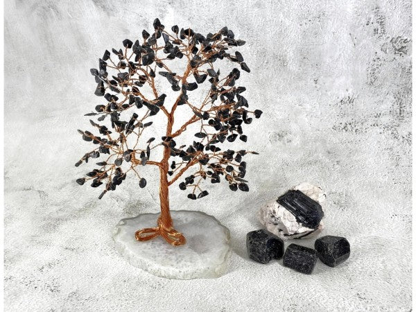 Árbol de Turmalina Negra con Base de Ágata