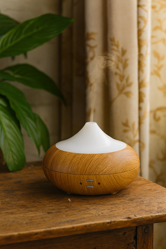 Humificador de Aroma USB Base Redonda de Madera y Luz LED que Cambia de Color