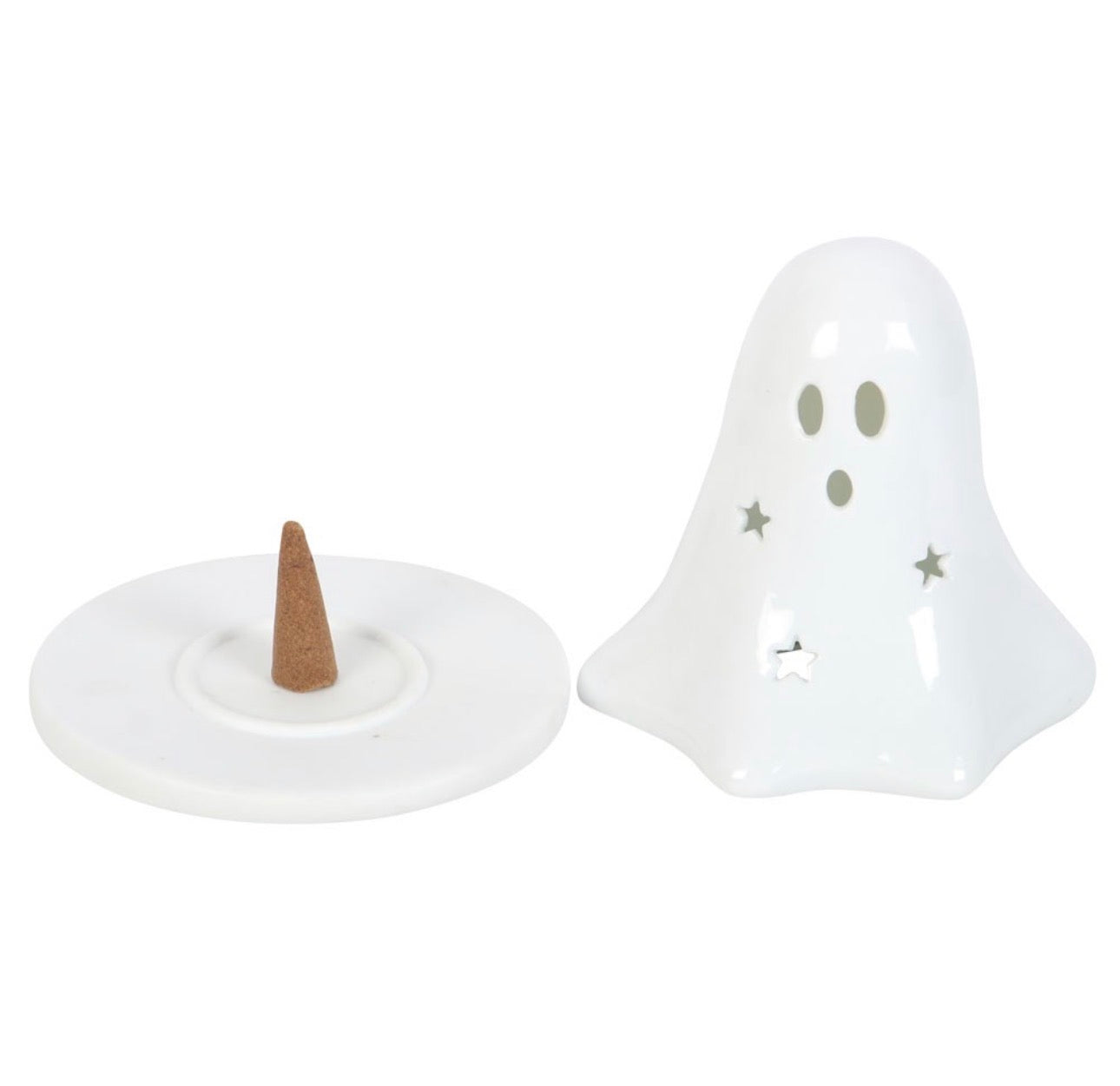 PORTAVELAS DE CERÁMICA CON FORMA DE FANTASMA PARA VELAS DE TÉ Y CONOS DE INCIENSO