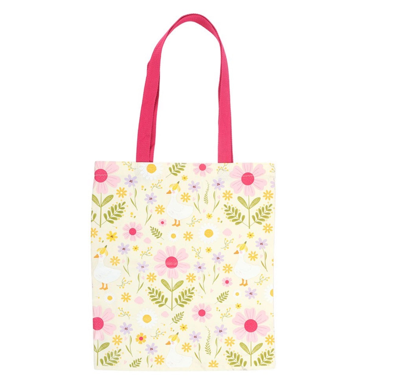 BOLSO TOTE CON ESTAMPADO DE MARGARITAS Y PATO
