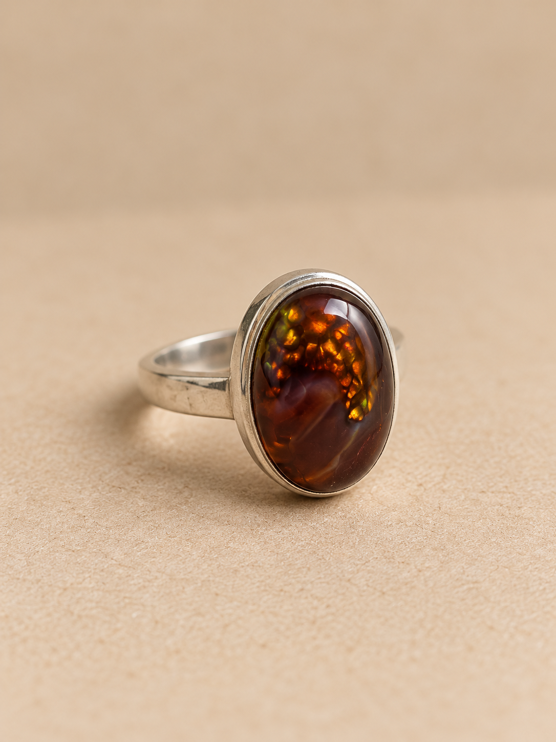 Anillo ajustable ópalo fuego con Ágata fuego plata 925