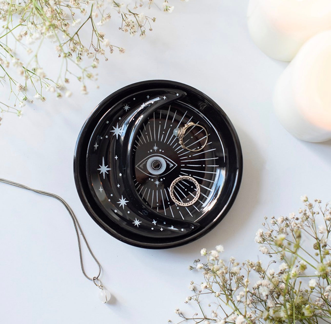 PLATO PARA ALMACENAMIENTO DE JOYAS Y MINERALES CON FORMA DE LUNA Y CIELO
