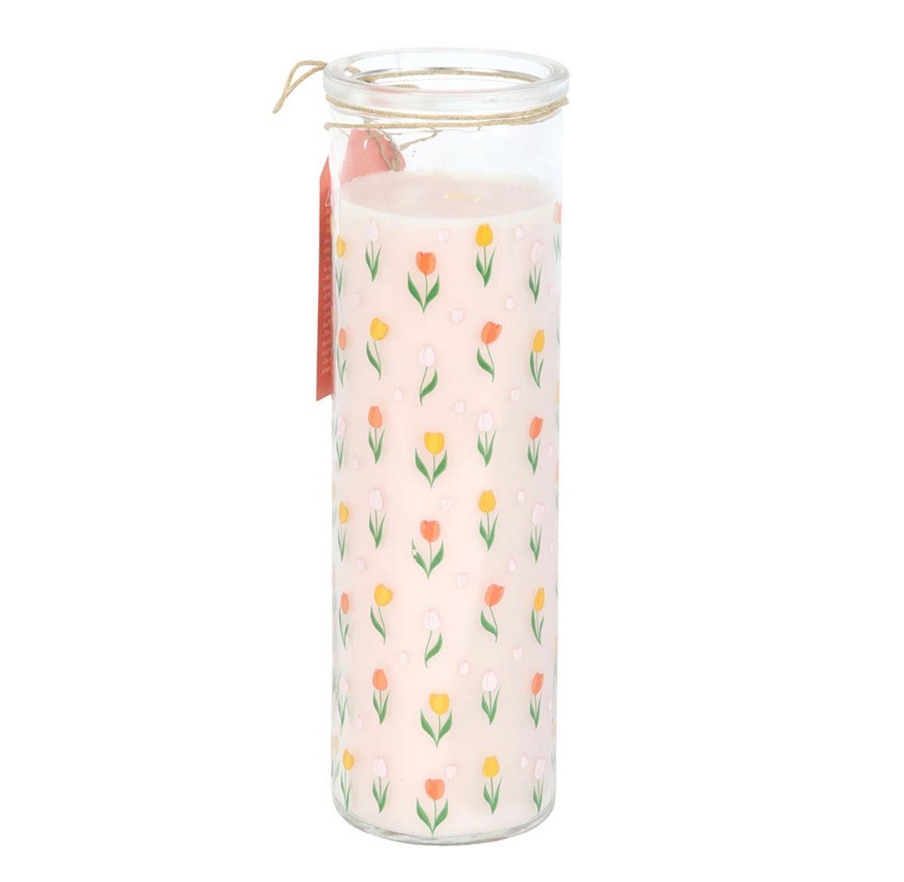 VELA DE TUBO AROMA TULIPÁN FRANCÉS CON ESTAMPADO DE TULIPÁN