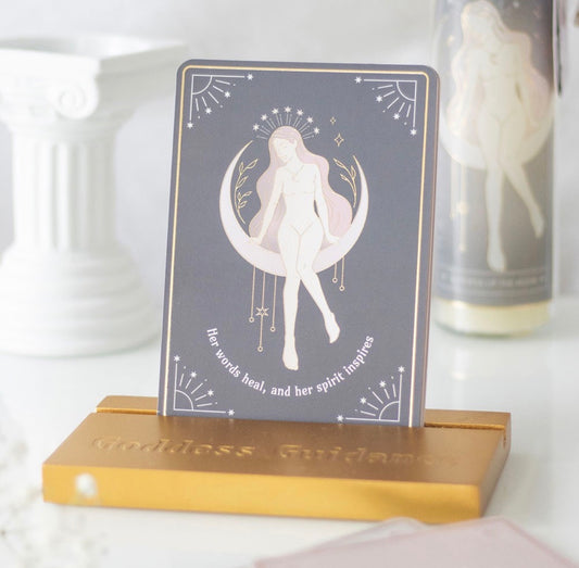 TARJETAS DE AFIRMACIÓN ENERGÉTICA DE LA DIOSA CON SOPORTE DE MADERA