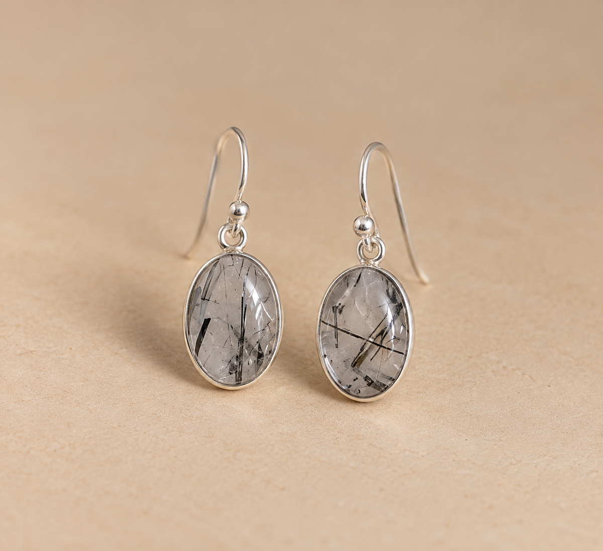 Pendientes de cuarzo con Turmalina negra (turmalina matrix) plata 925