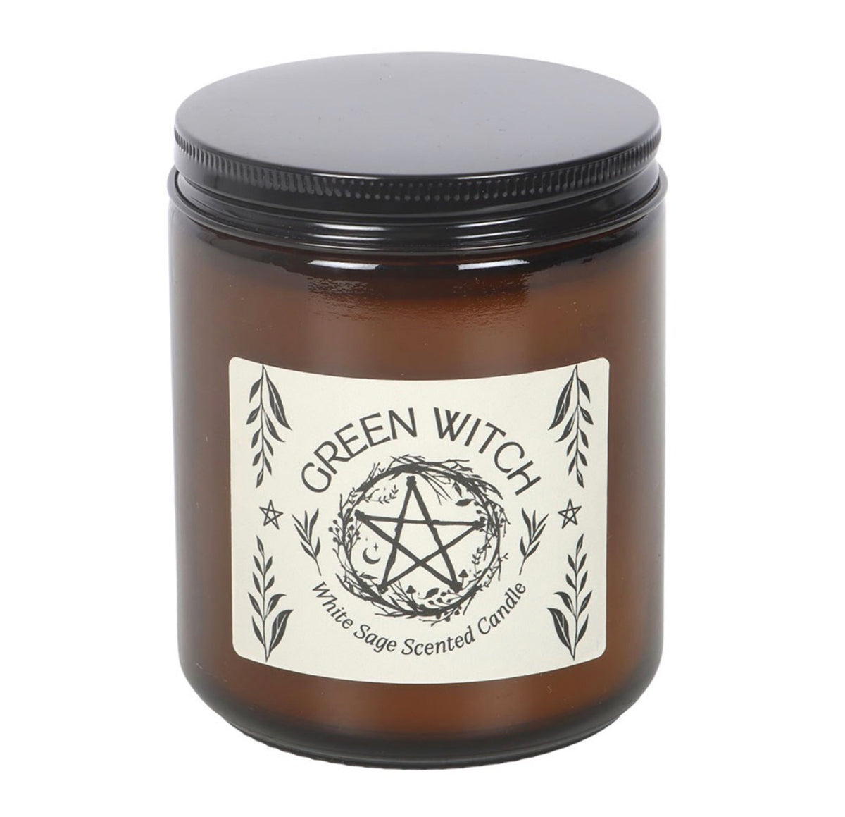 VELA DE CRISTAL ÁMBAR DE LA BRUJA VERDE Y SALVIA BLANCA