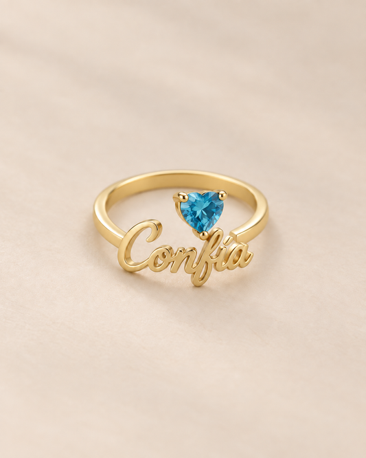 Anillo confía con corazón de aguamarina