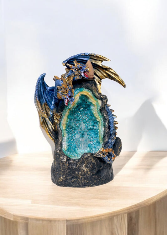 Quemador de Incienso de Reflujo y Luz LED Cueva Cristal Dragón