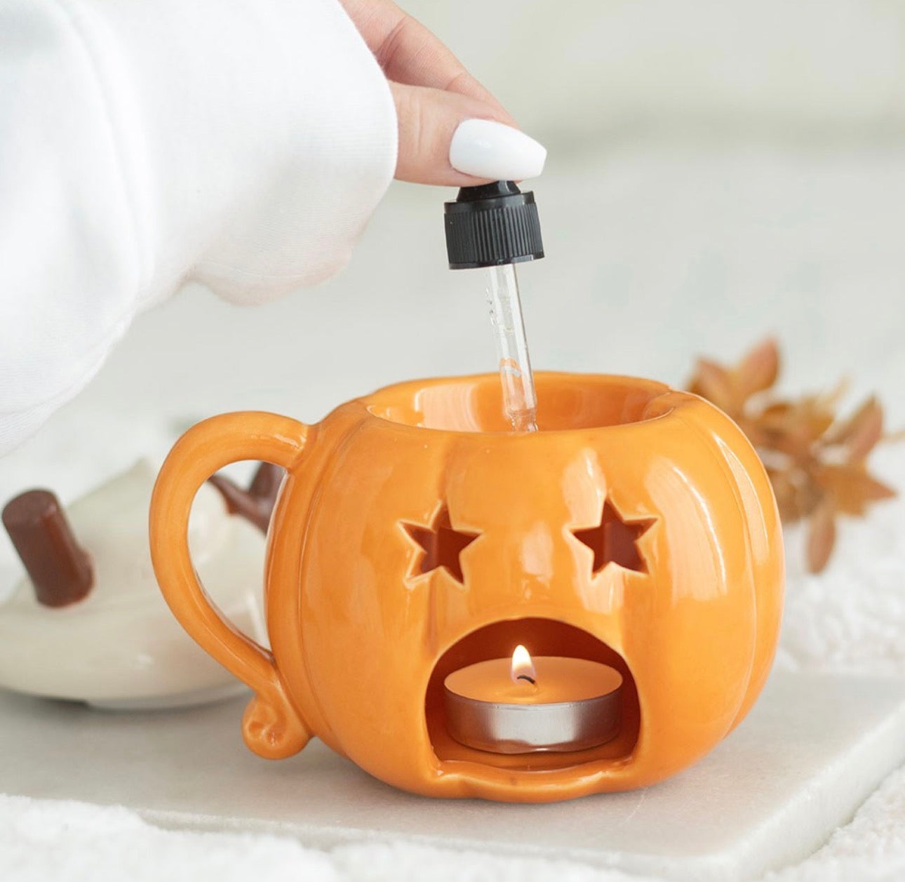 QUEMADOR DE ACEITE Y CALENTADOR DE CERA DE CALABAZA CON TAPA