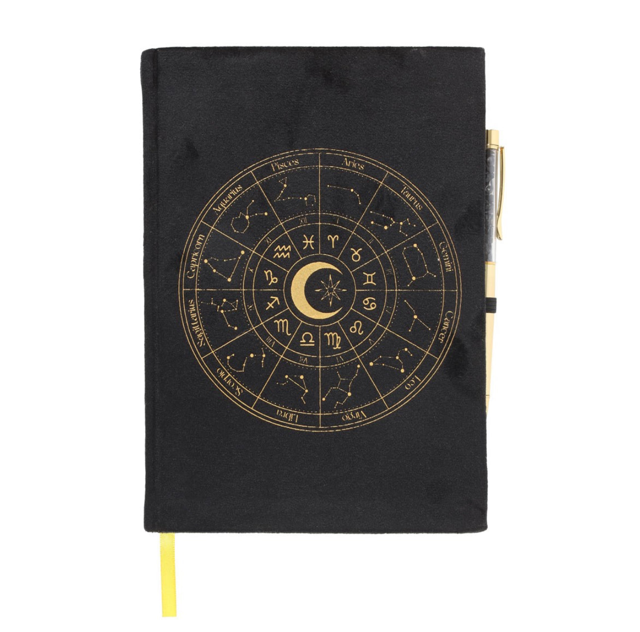 Libreta de rueda de astrología con bolígrafo de obsidiana negra
