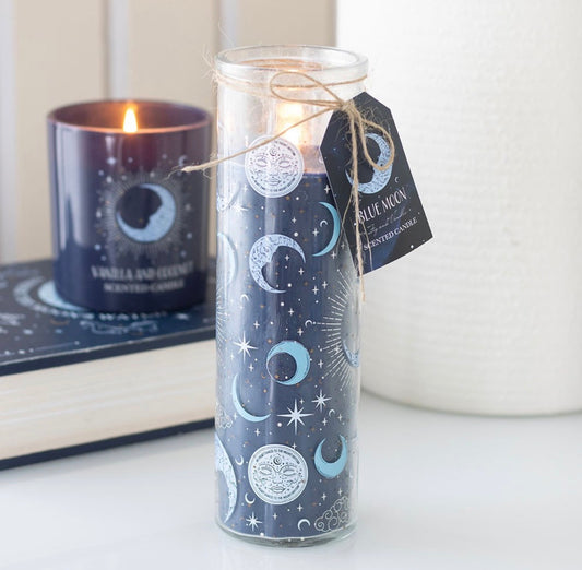VELA DE TUBO DE HIGO Y VAINILLA CON ESTAMPADO DE LUNA AZUL