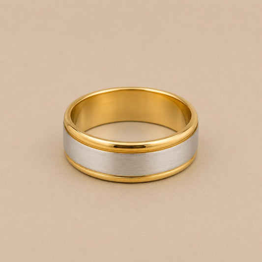 Anillo acero inoxidable dorado y plateado
