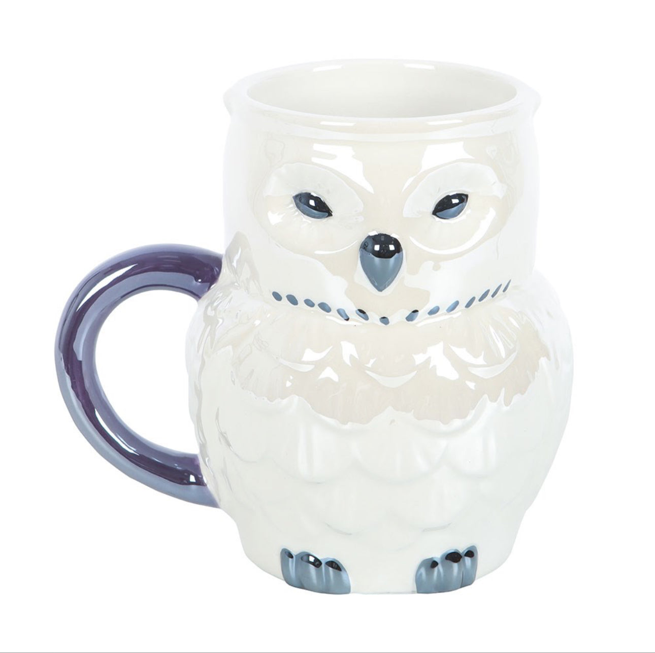 Taza iridiscente con forma de búho