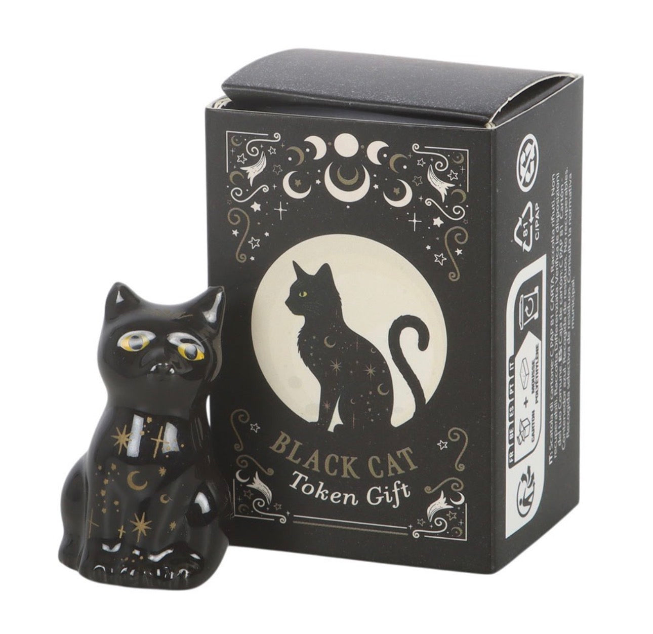 Gatito negro de la suerte de cerámica con cajita