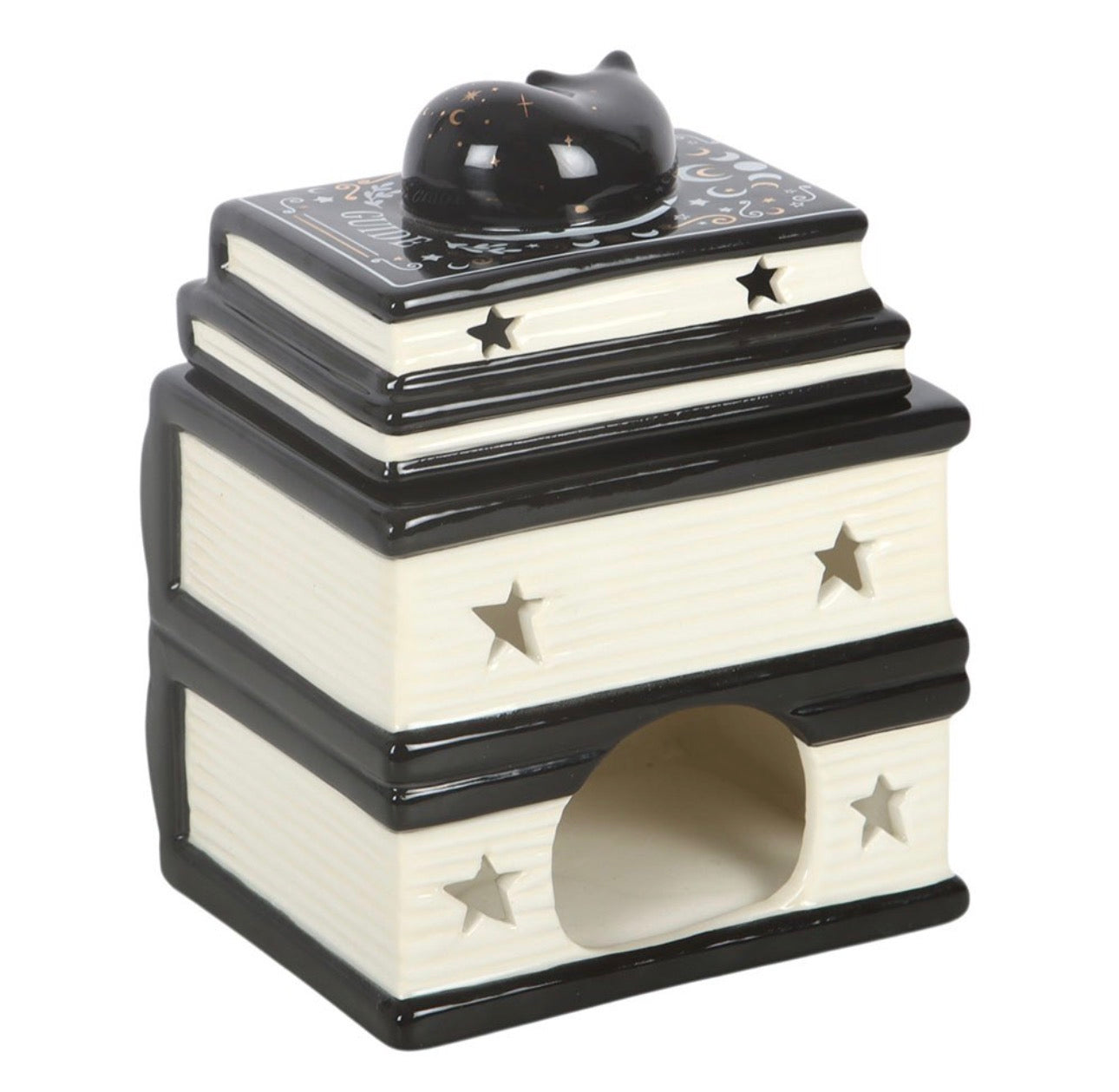 QUEMADOR DE ACEITE «BLACK CAT BOOK STACK» CON GATO