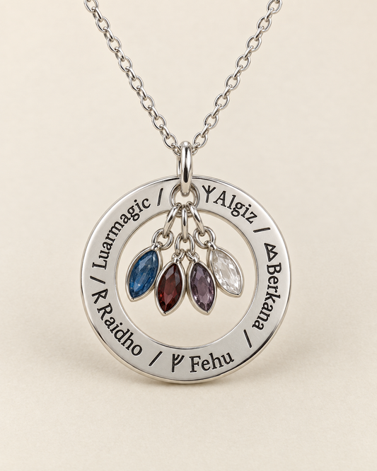 Colgante de Runas y Piedras · Plateado con minerales
