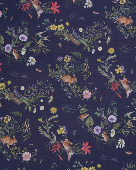 Bufanda con flecos de conejito corredor azul marino artesanal