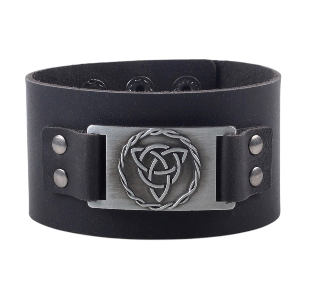 PULSERA DE CUERO CON NUDO TRIQUETRA CELTA NEGRO