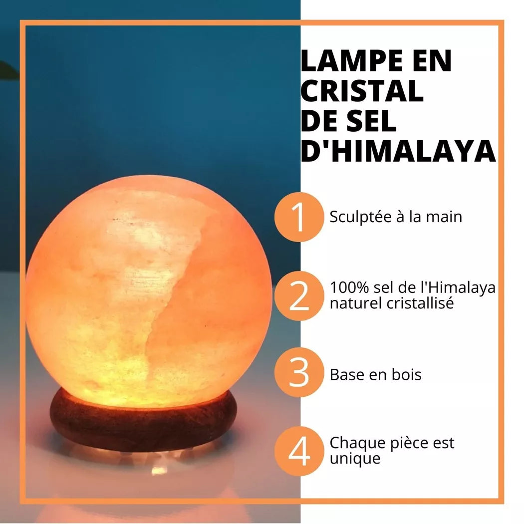 Lámpara de Esfera (Luna llena) de Sal del Himalaya en USB - Tallada a Mano