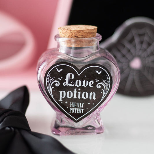 Botella decorativa de poción de amor con forma de corazón de cristal