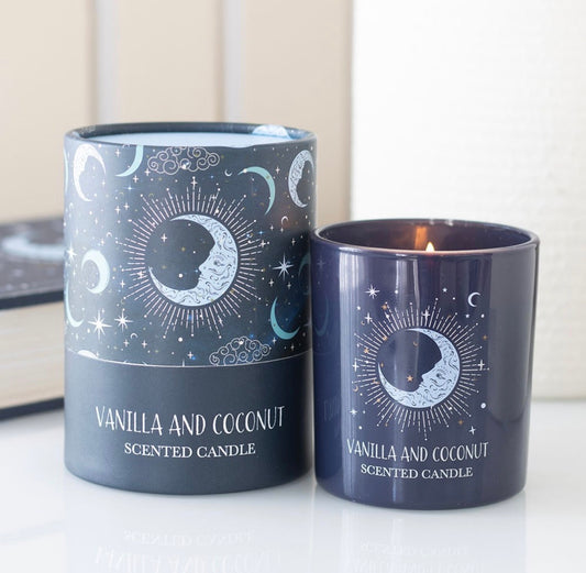 VELA AZUL DE LUNA DE VAINILLA Y COCO