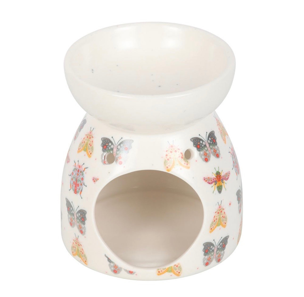 QUEMADOR DE ACEITE Y CALENTADOR DE CERA CON ESTAMPADO FLORAL DE INSECTOS