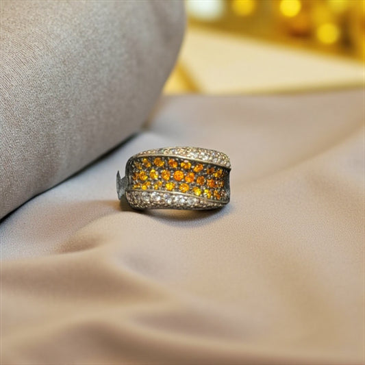 Anillo de circonitas de ámbar y cuarzo plata de ley 925 "pieza exclusiva"