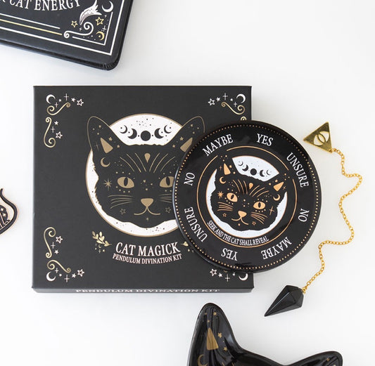 KIT DE ADIVINACIÓN CON PÉNDULO MÁGICO DE GATO NEGRO