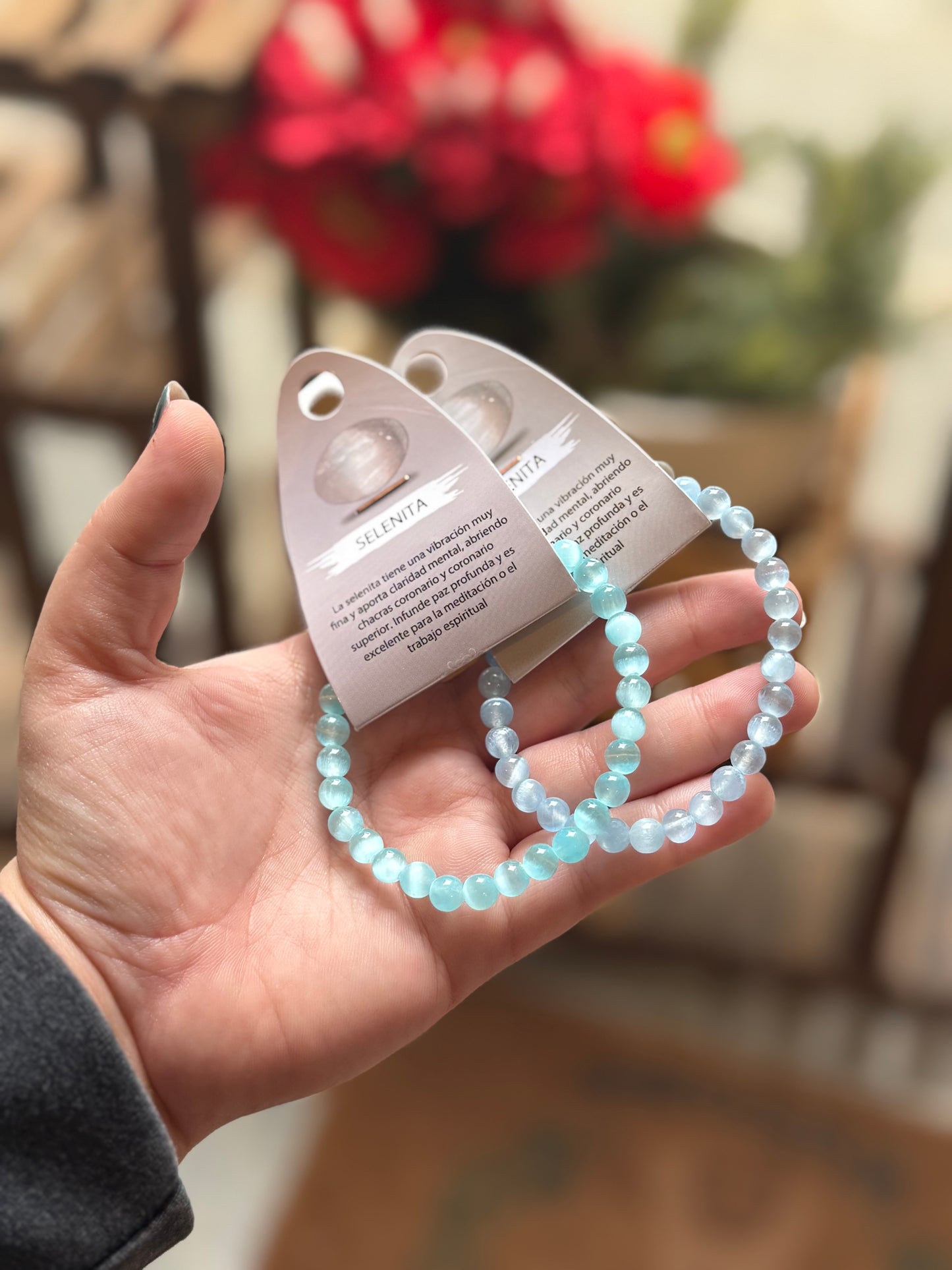 Pulsera Piedra Selenita azul (sanadora) 6 mm