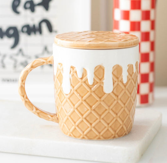 JUEGO DE TAZA Y POSAVASOS CON FORMA DE WAFFLE