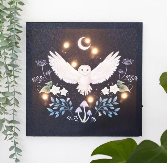 PLACA DE LIENZO LUMINOSA «BÚHO NOCTURNO»