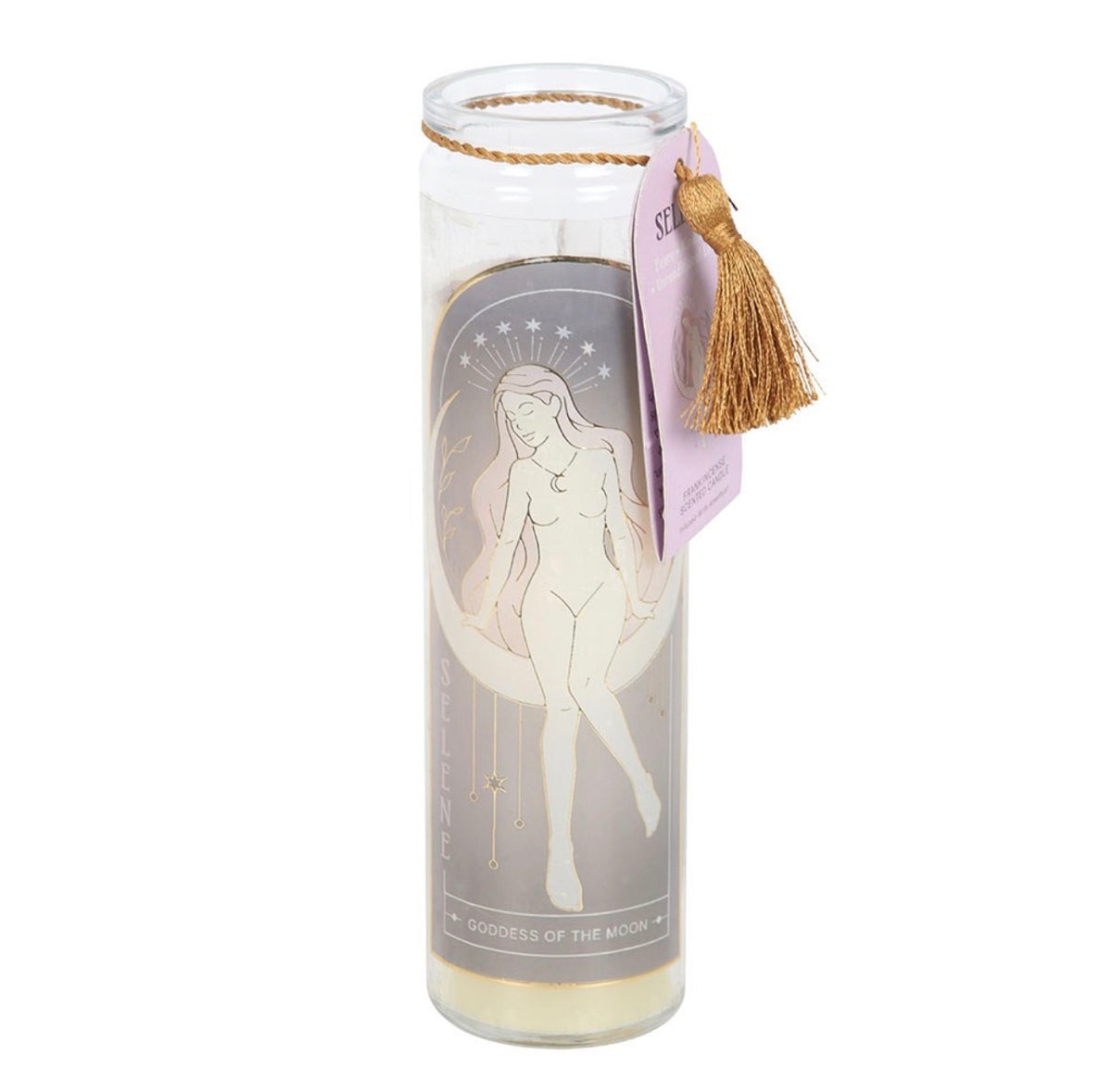 VELA TUBO DIOSA SELENE CON CRISTALES DE AMATISTA