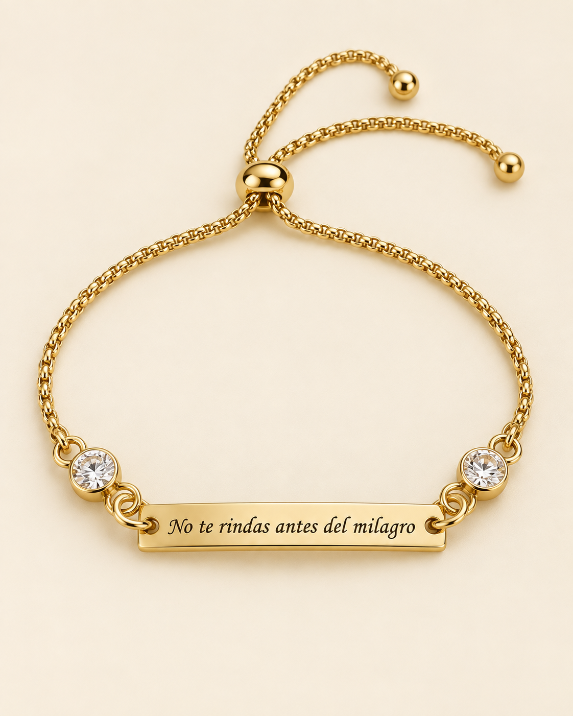 Pulsera “No te rindas antes del milagro” con cuarzo blanco