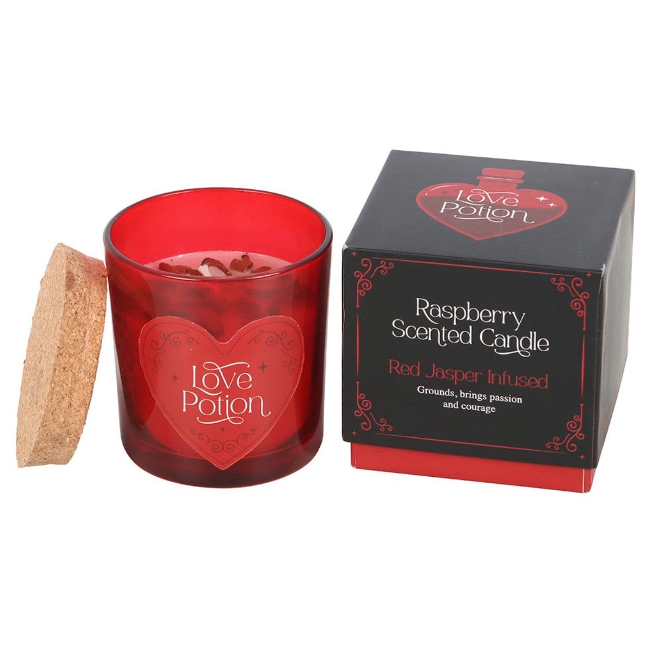 VELA DE CHISPAS DE CRISTAL CON POCIÓN DE AMOR Y FRAMBUESA