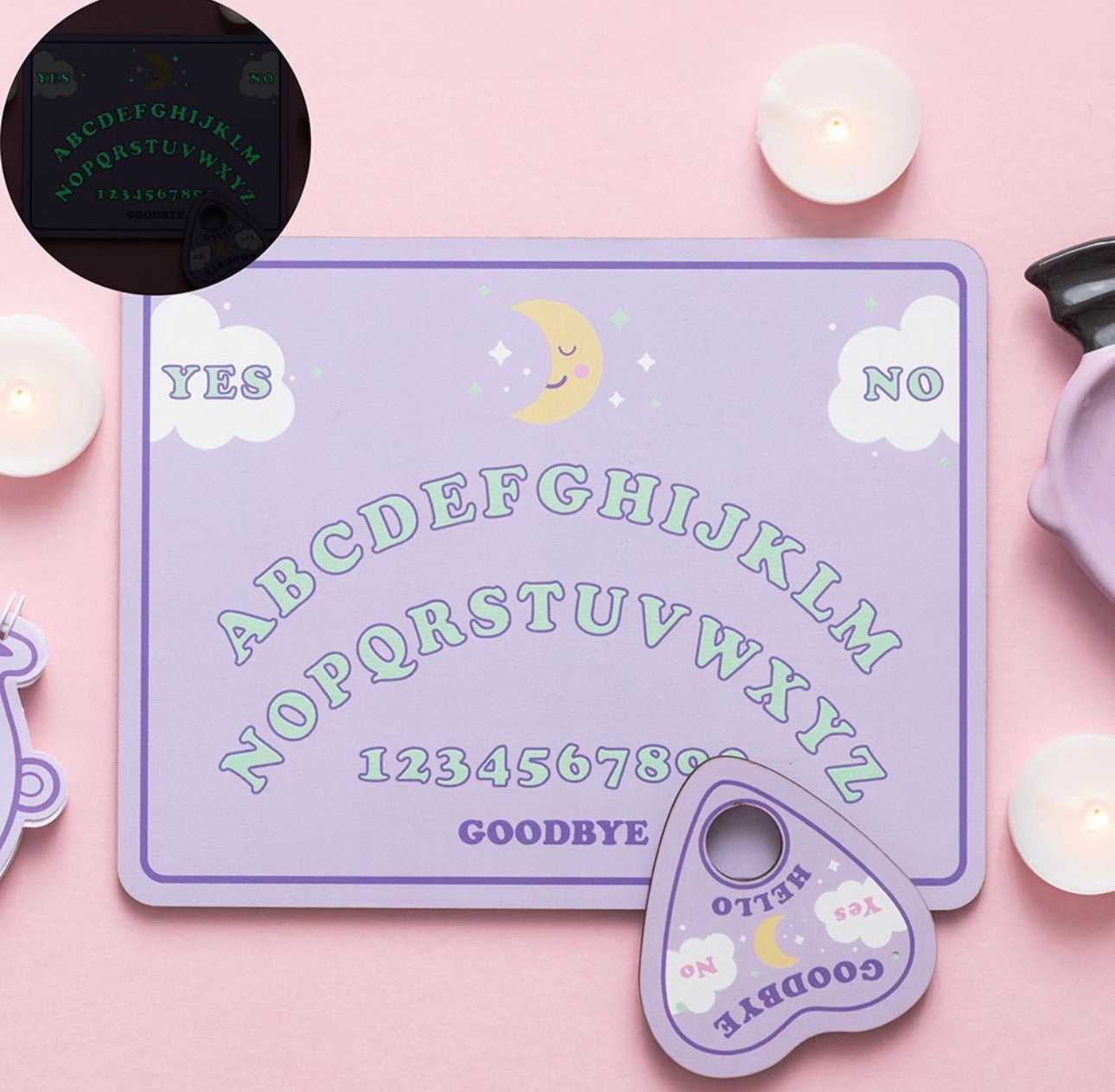 OUIJA KAWAII QUE BRILLA EN LA OSCURIDAD EN COLORES PASTEL