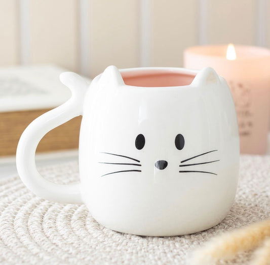 TAZA CON FORMA DE GATO BLANCO