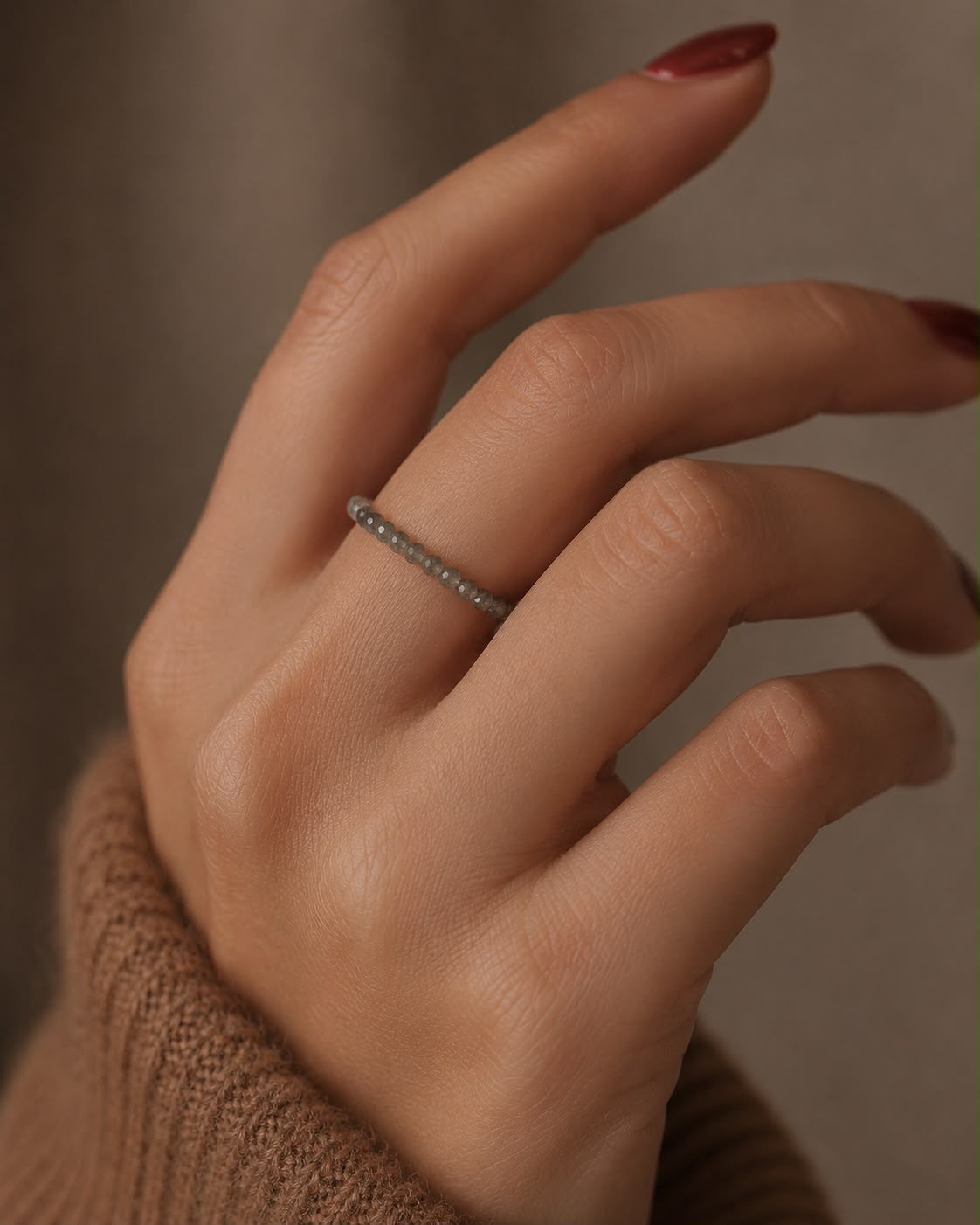 Anillo Elastico Piedra Natural Cuarzo Ahumado 2 mm