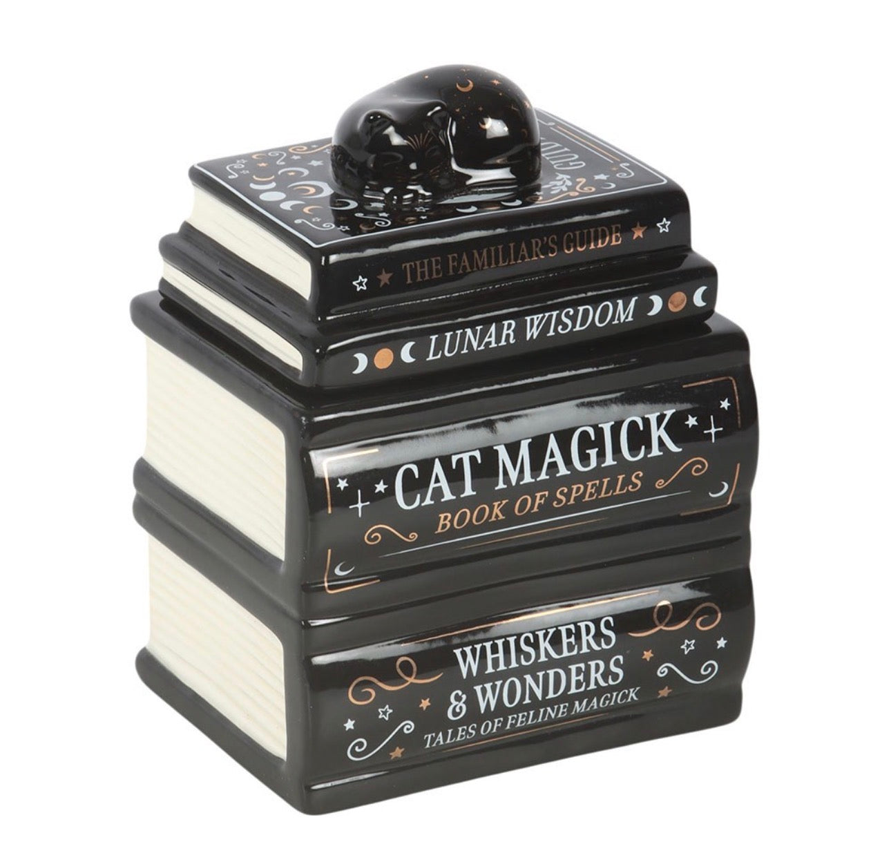 QUEMADOR DE ACEITE «BLACK CAT BOOK STACK» CON GATO