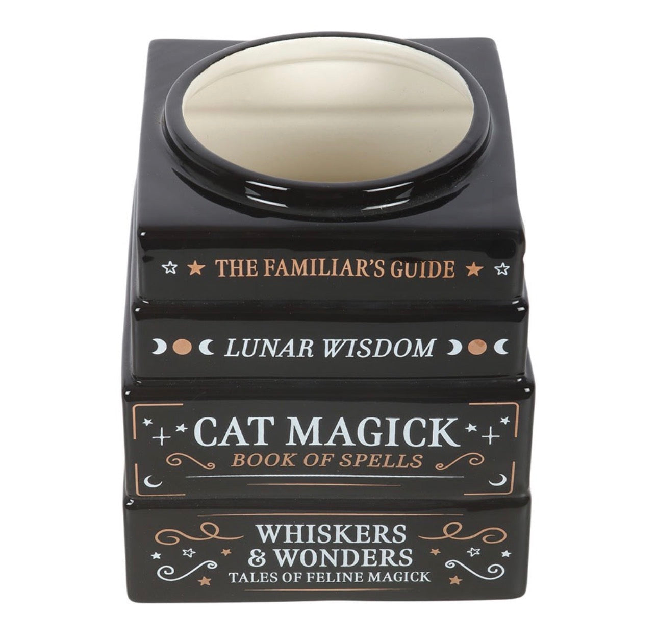 QUEMADOR DE ACEITE «BLACK CAT BOOK STACK» CON GATO