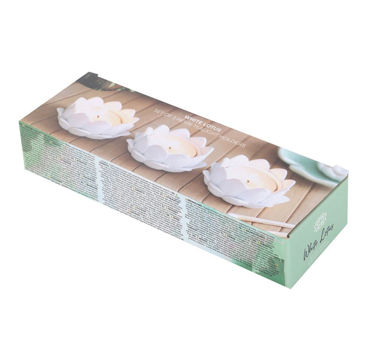 JUEGO DE 3 PORTAVELAS CON FORMA DE FLOR DE LOTO BLANCA