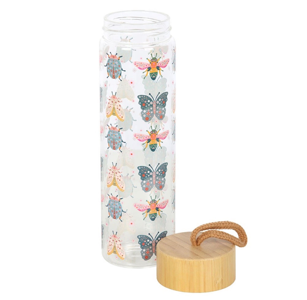 BOTELLA DE AGUA DE VIDRIO CON ESTAMPADO FLORAL DE INSECTOS