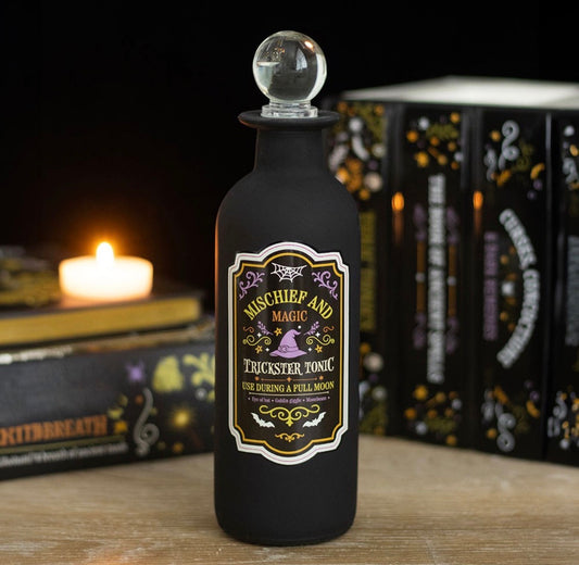 BOTELLA DE POCIÓN DE VIDRIO DECORATIVA DE TRAVESURAS Y MAGIA