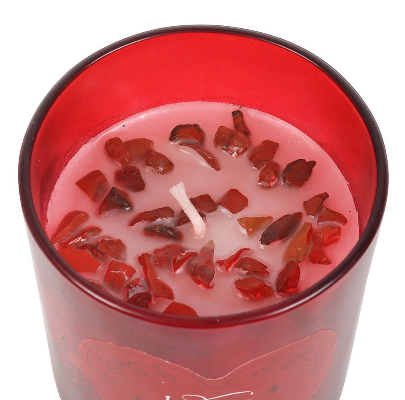 VELA DE CHISPAS DE CRISTAL CON POCIÓN DE AMOR Y FRAMBUESA