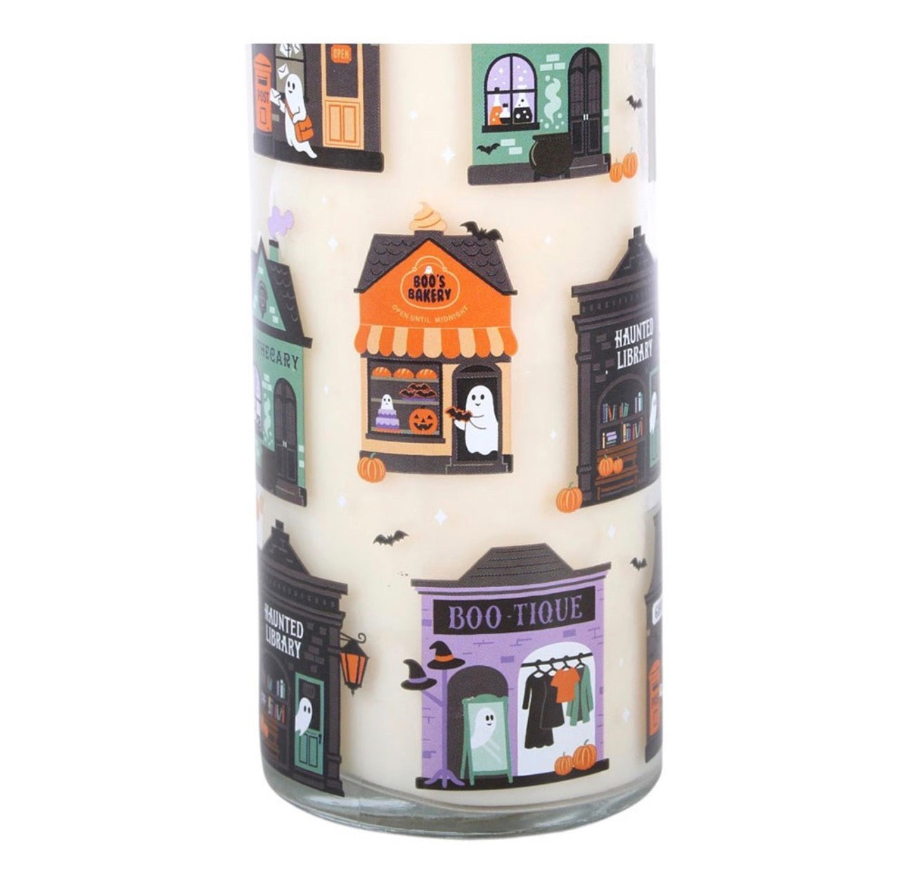 Vela tubular con aroma a calabaza y rollo de canela de la calle Spooky