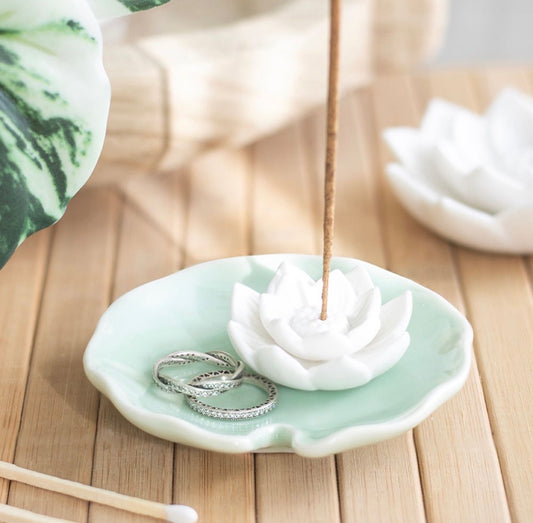 PORTA INCIENSO Y PLATO CON FORMA DE FLOR DE LOTO