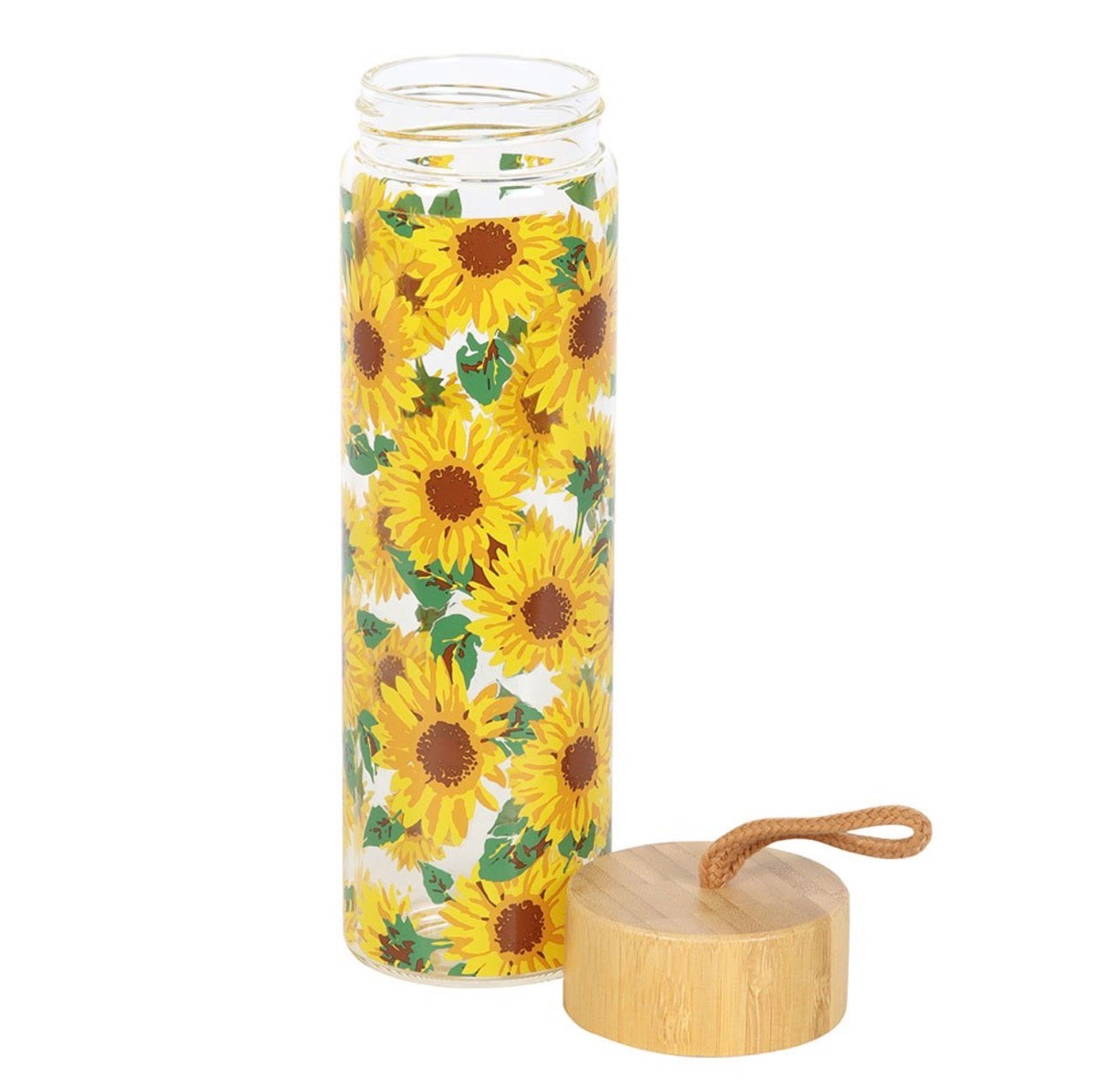 BOTELLA DE AGUA DE VIDRIO CON ESTAMPADO DE GIRASOL