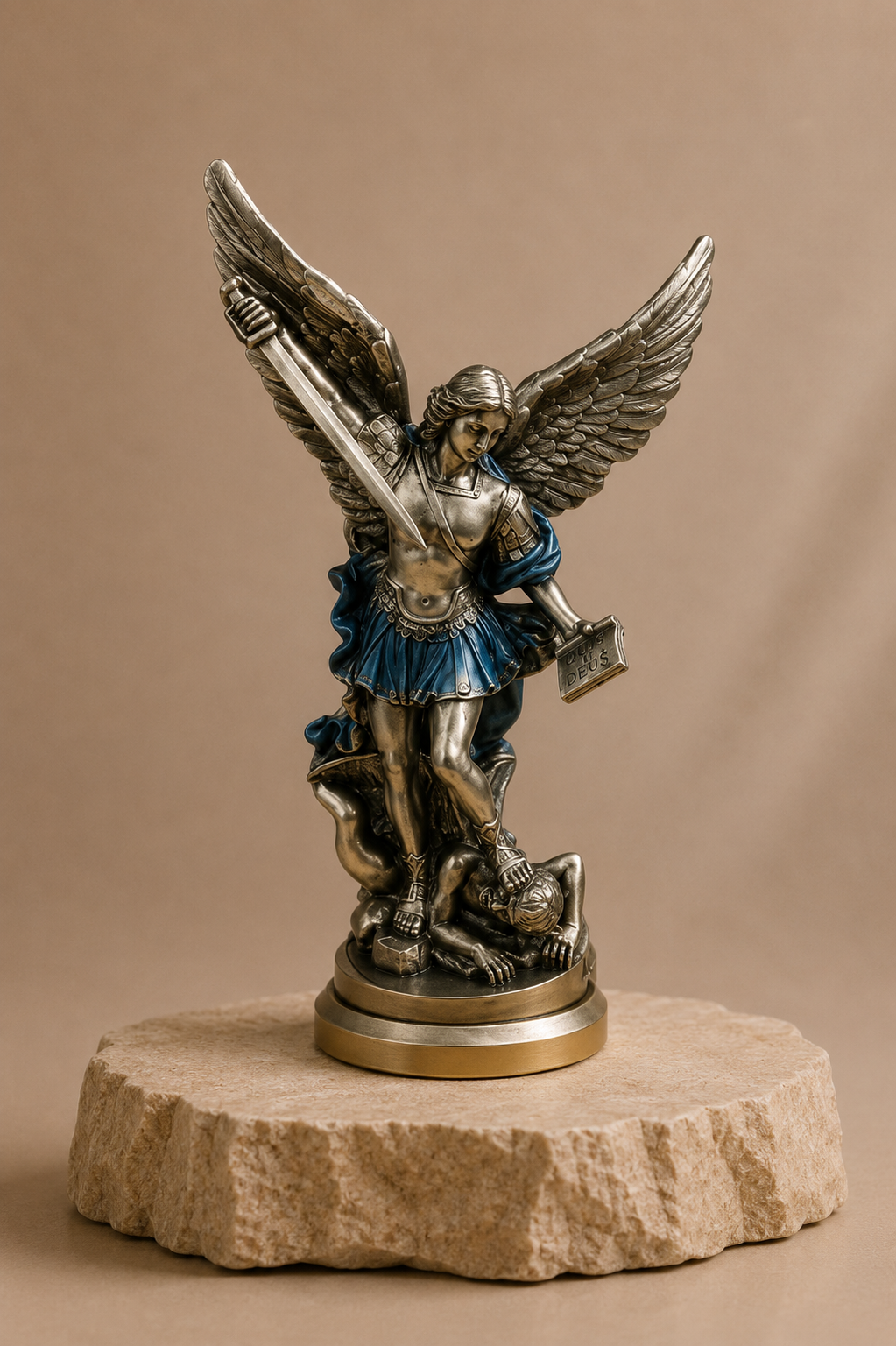 Estatua Arcángel San Miguel Azul y bronce – Protección y Fuerza 40cm
