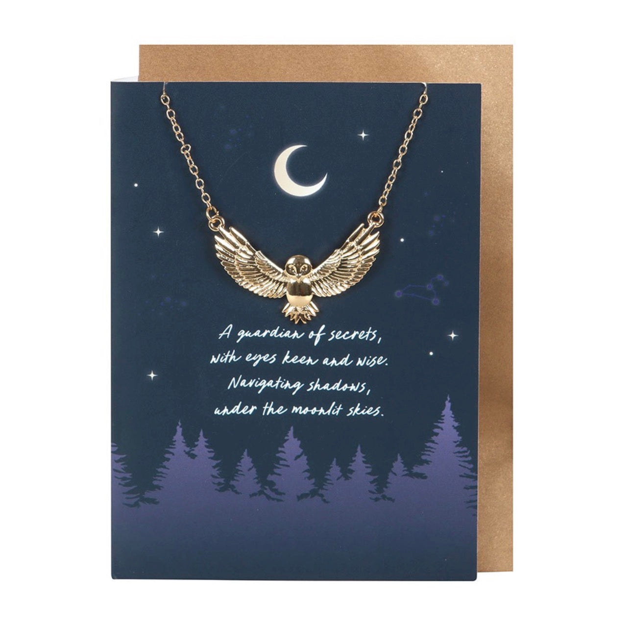 TARJETA DE FELICITACIÓN CON COLLAR DE BÚHO NOCTURNO