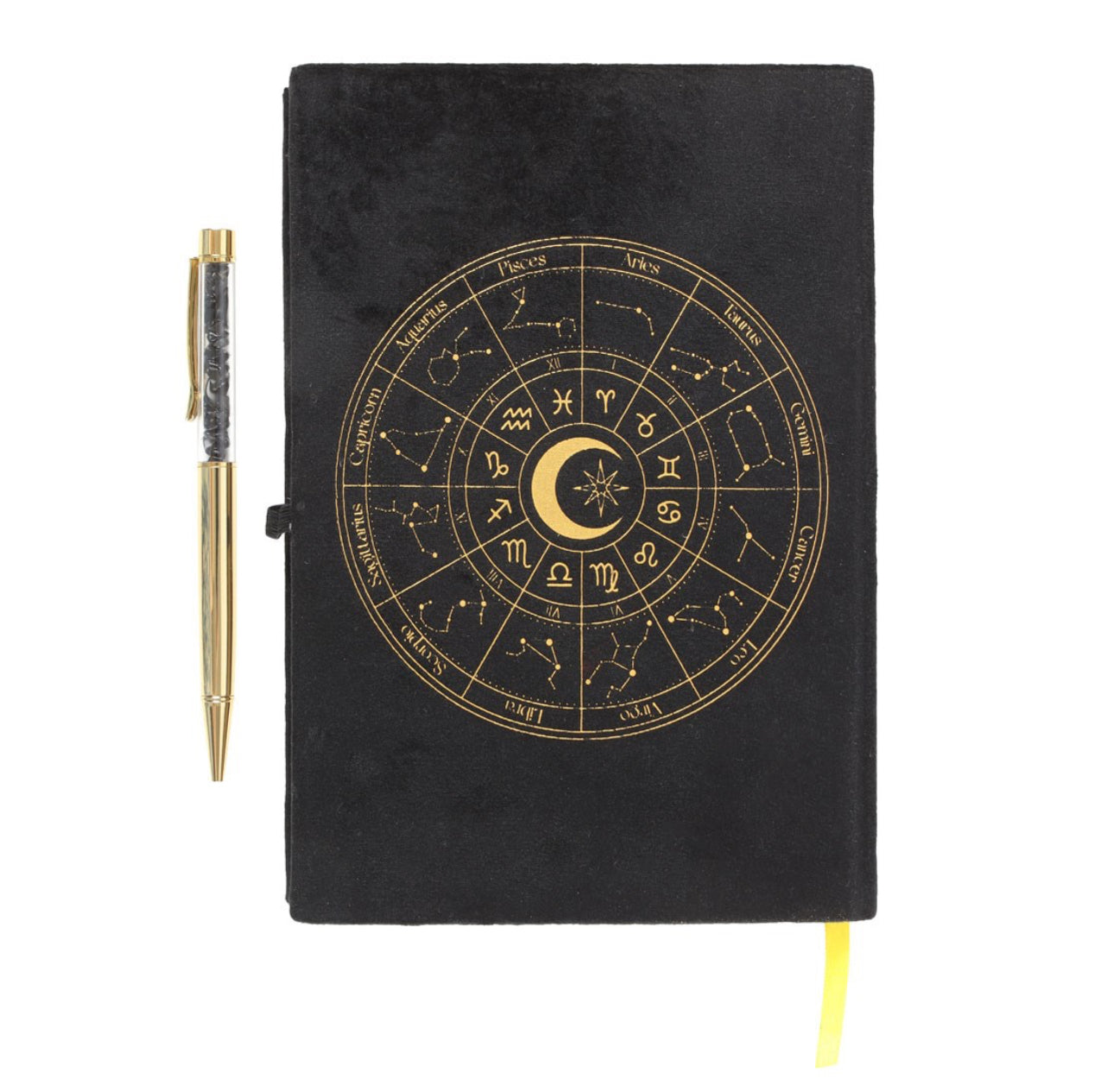 Libreta de rueda de astrología con bolígrafo de obsidiana negra