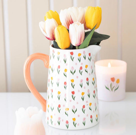 JARRA DE CERÁMICA CON ESTAMPADO DE TULIPANES